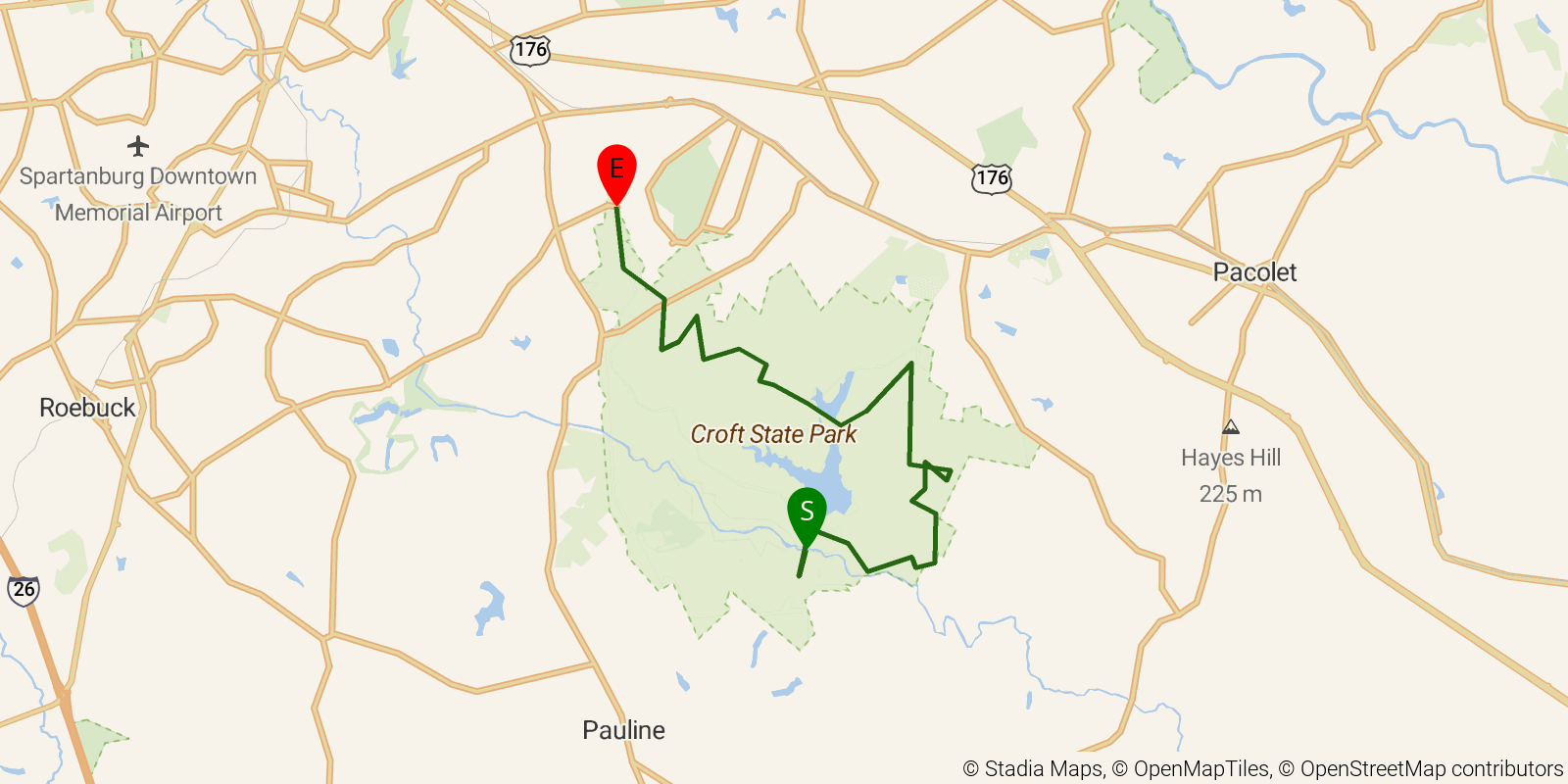 Route map of the Palmetto Trail — Croft Passage on OpenStreetMap terrain
