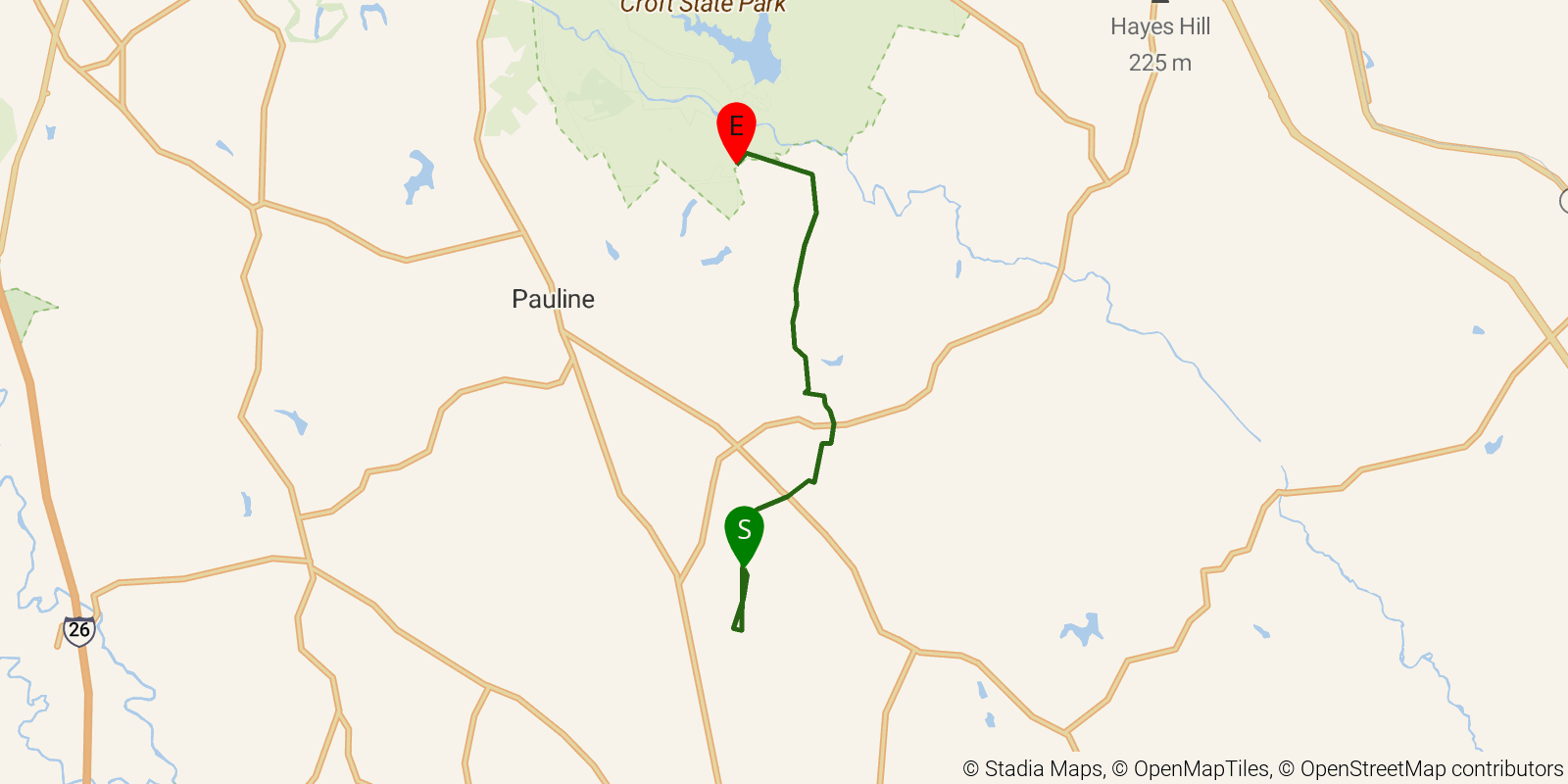Route map of the Palmetto Trail — Glenn Springs Passage on OpenStreetMap terrain