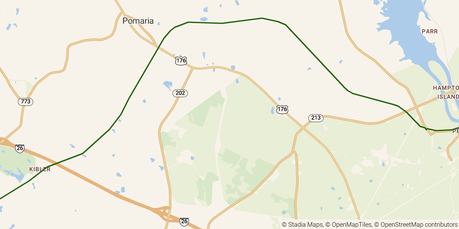 Route map of the Palmetto Trail — Peak to Prosperity Passage on OpenStreetMap terrain