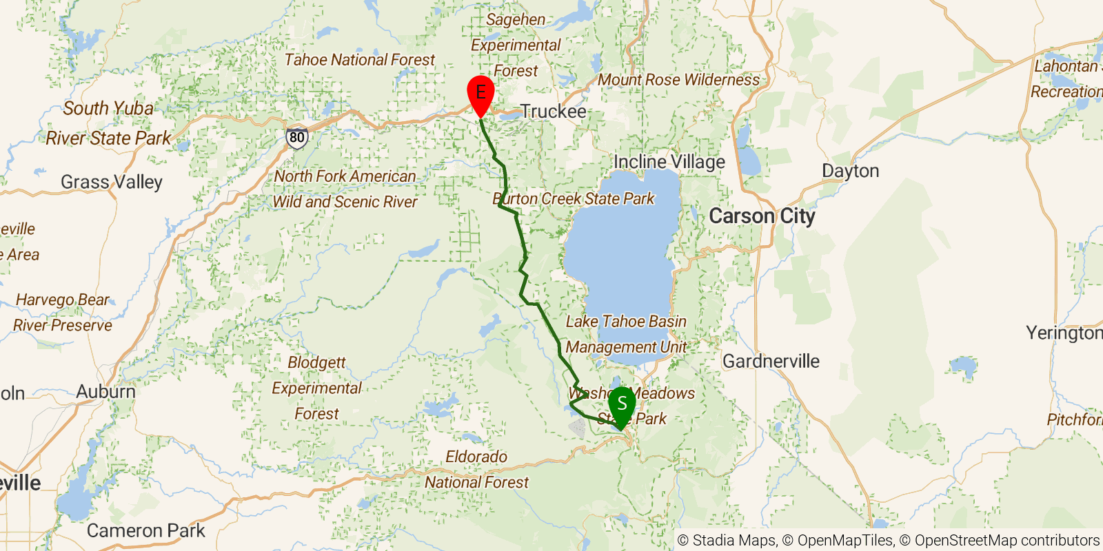 Route map of the PCT — California Section K on OpenStreetMap terrain
