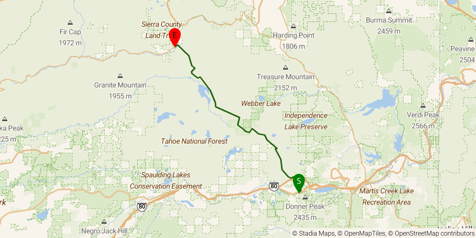Route map of the PCT — California Section L on OpenStreetMap terrain