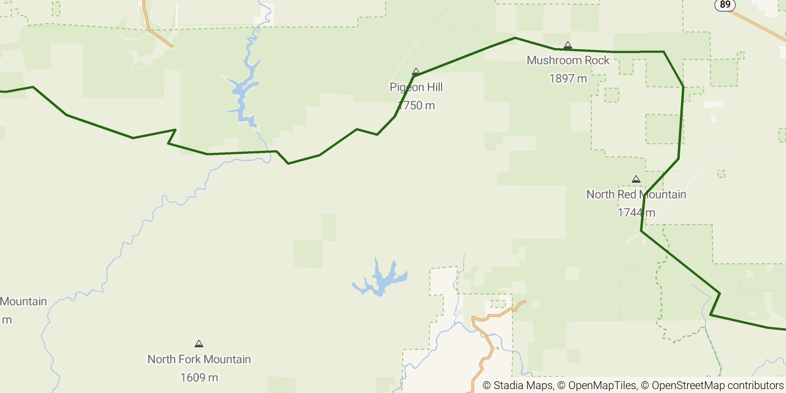 Route map of the PCT — California Section O on OpenStreetMap terrain