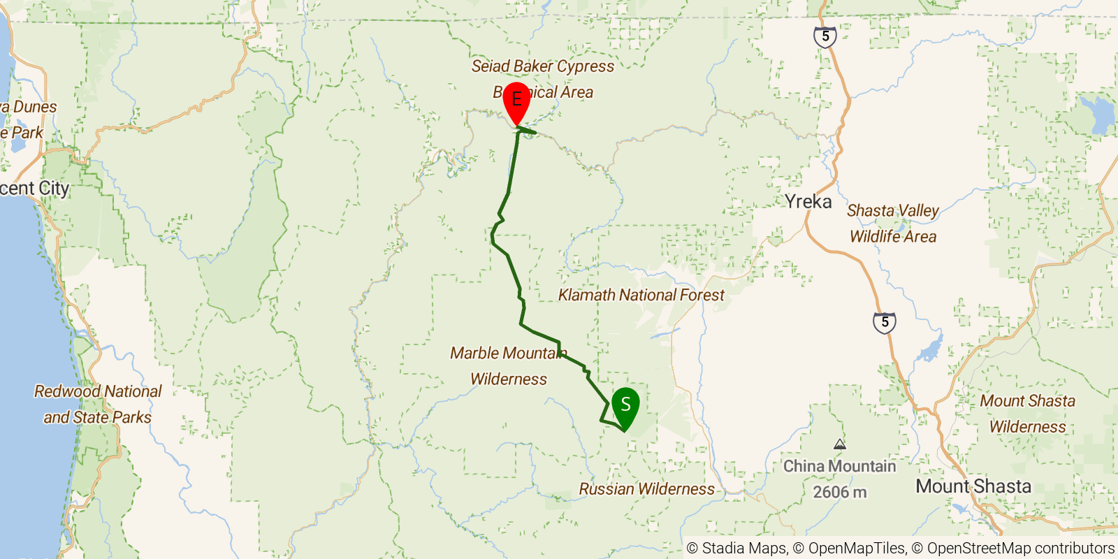 Route map of the PCT — California Section Q on OpenStreetMap terrain