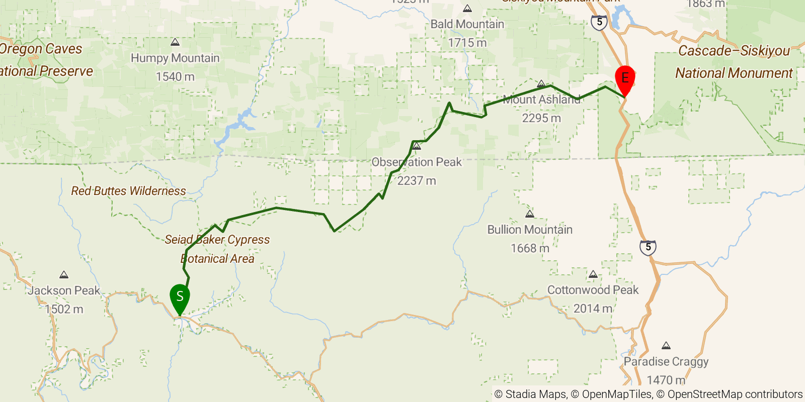 Route map of the PCT — California Section R on OpenStreetMap terrain