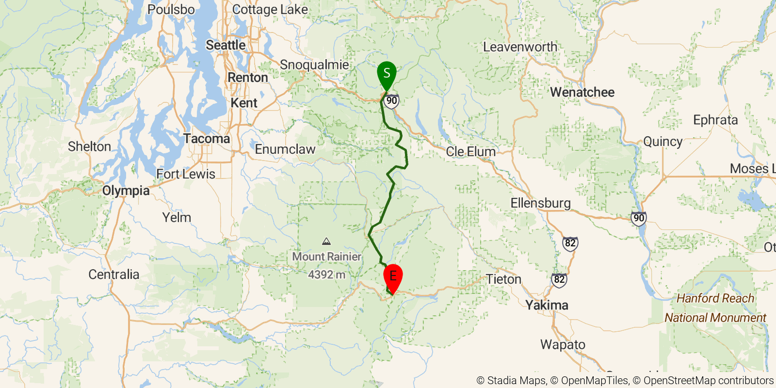 Route map of the PCT — Washington Section I on OpenStreetMap terrain