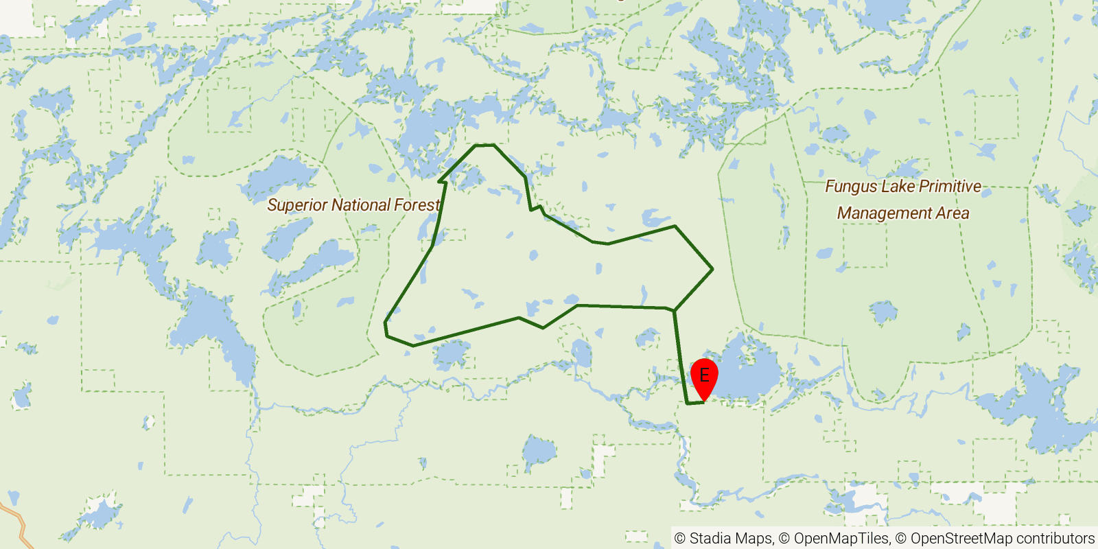 Route map of the Powwow Trail on OpenStreetMap terrain