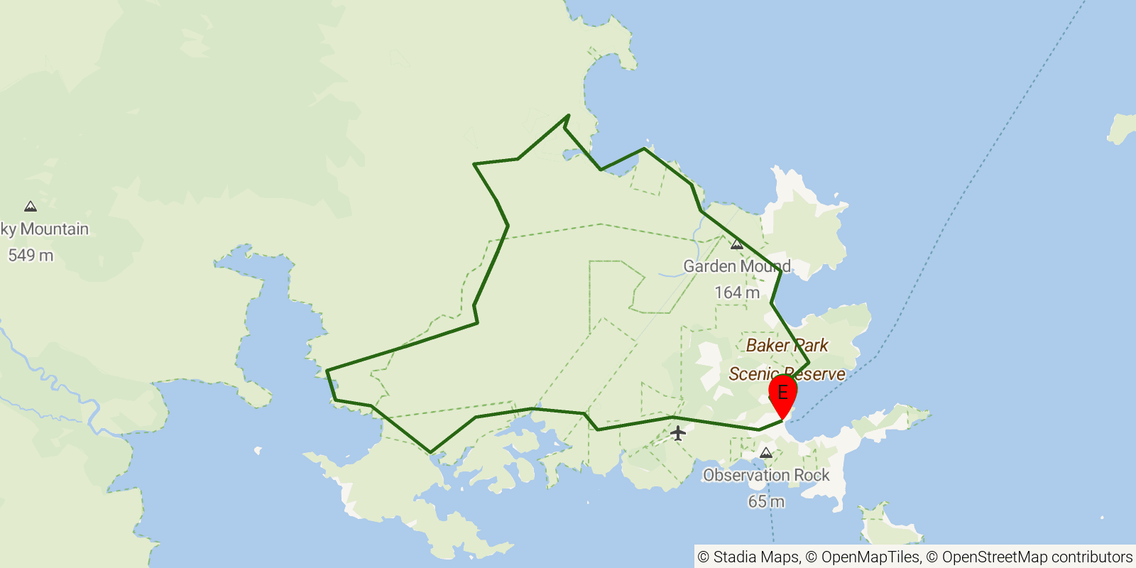 Route map of the Rakiura Track on OpenStreetMap terrain
