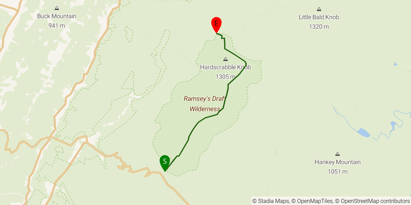Route map of the Ramseys Draft Trail on OpenStreetMap terrain