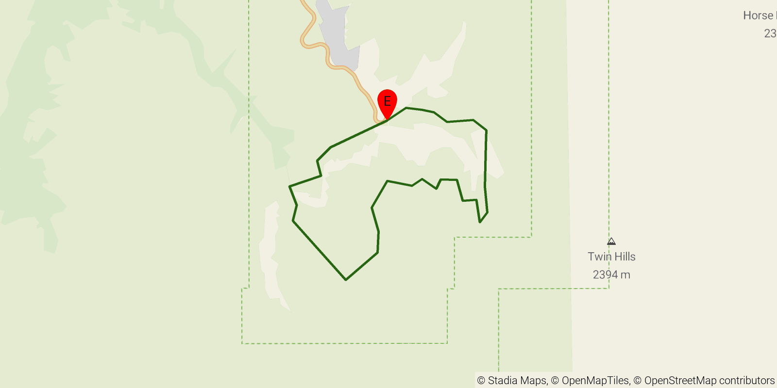 Route map of the Riggs Spring Loop on OpenStreetMap terrain