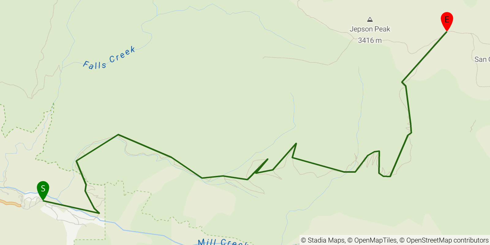 Route map of the San Gorgonio via Vivian Creek Trail on OpenStreetMap terrain