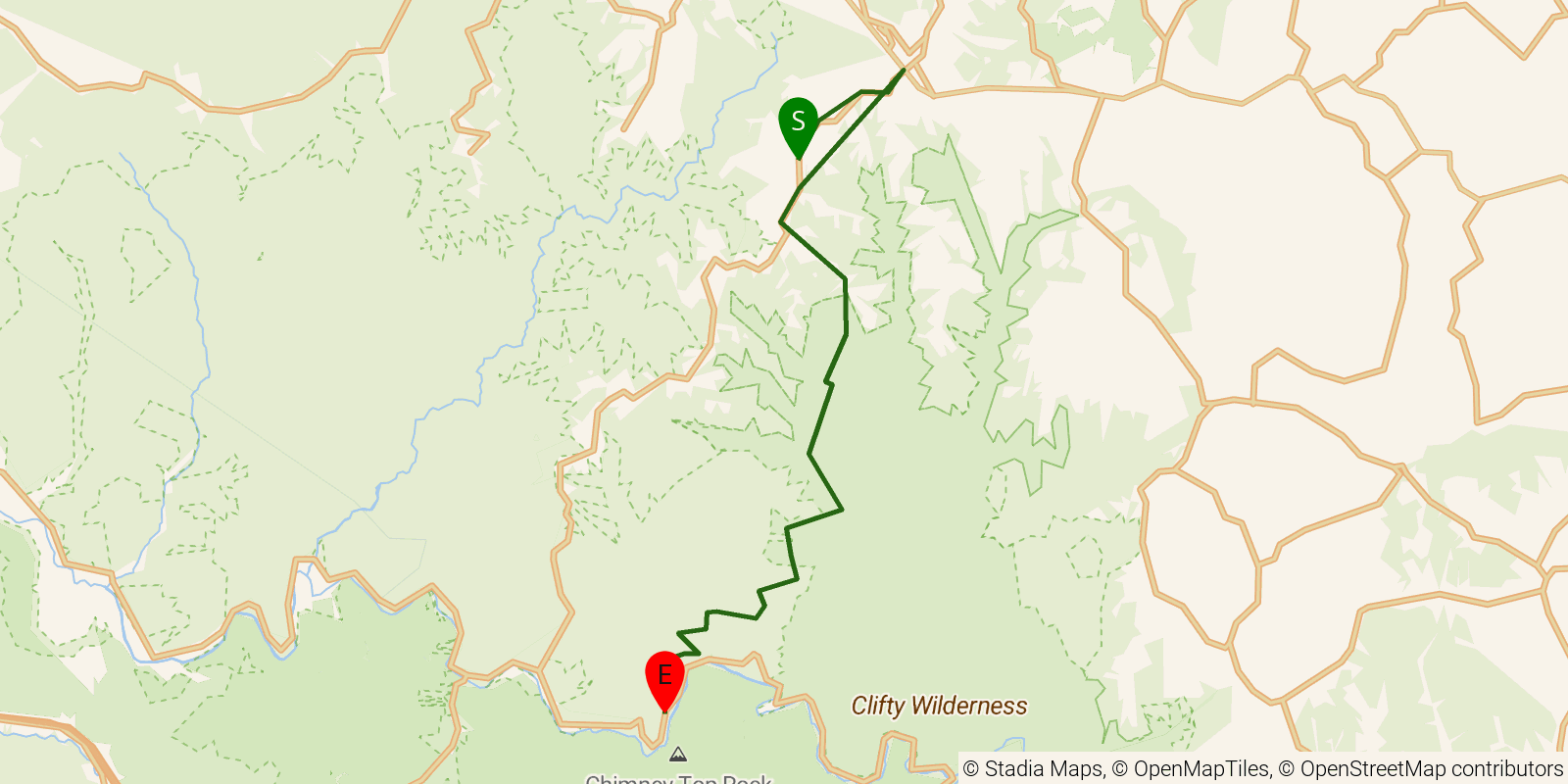 Route map of the Sheltowee Trace NRT — Section 12 on OpenStreetMap terrain