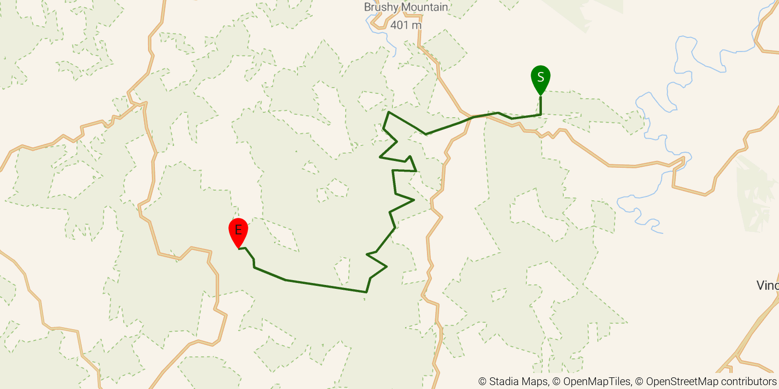 Route map of the Sheltowee Trace NRT — Section 19 on OpenStreetMap terrain