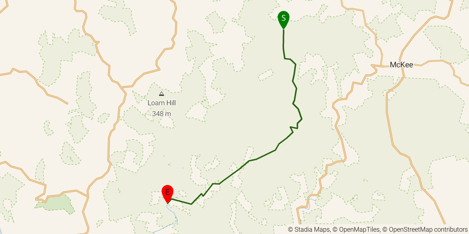 Route map of the Sheltowee Trace NRT — Section 21 on OpenStreetMap terrain