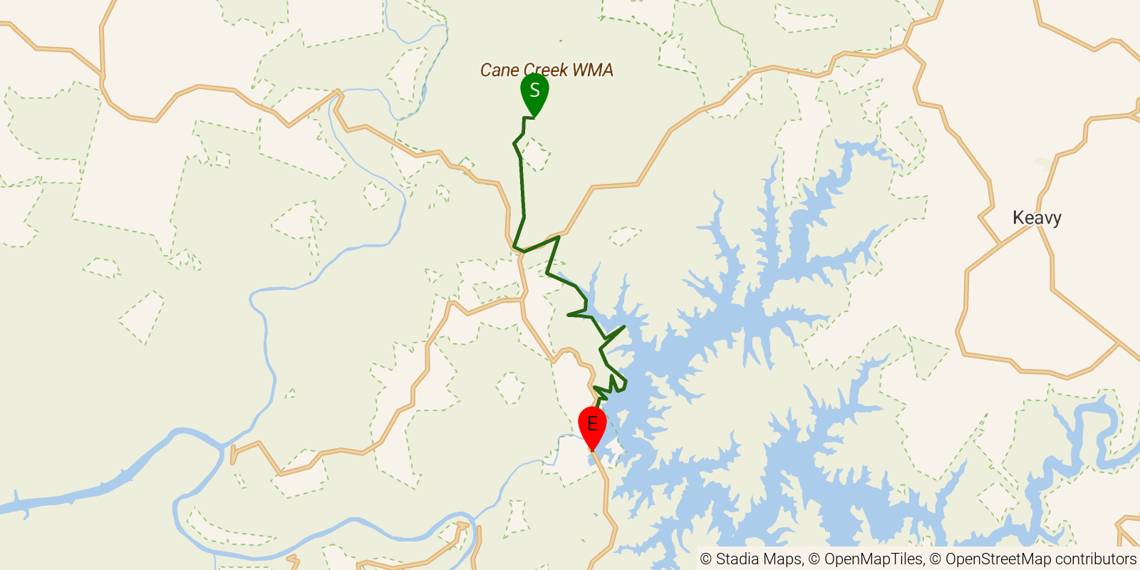 Route map of the Sheltowee Trace NRT — Section 26 on OpenStreetMap terrain