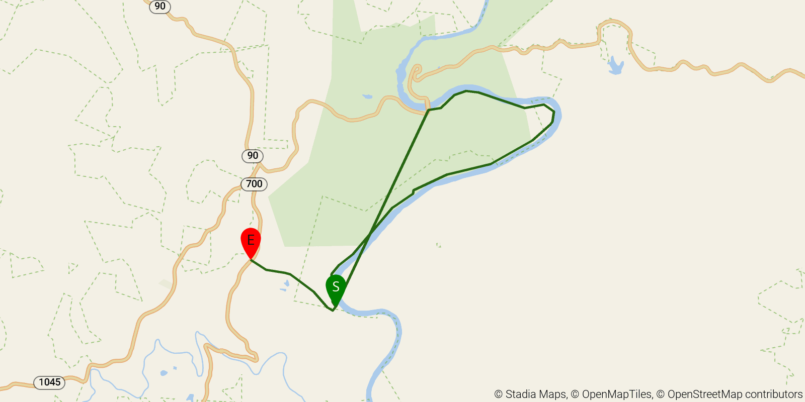 Route map of the Sheltowee Trace NRT — Section 28 on OpenStreetMap terrain