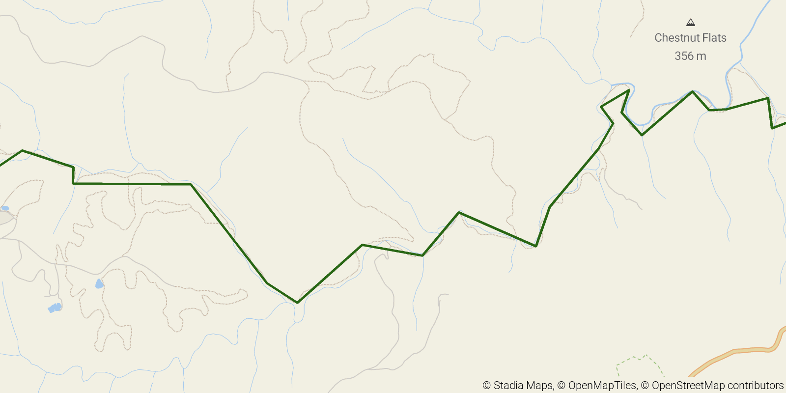 Route map of the Sheltowee Trace NRT — Section 30 on OpenStreetMap terrain