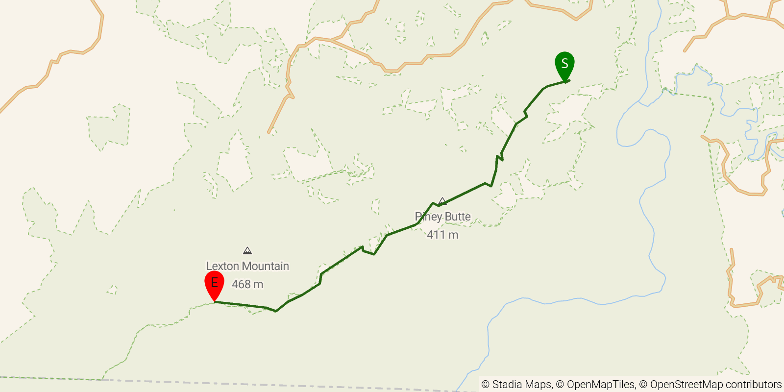 Route map of the Sheltowee Trace NRT — Section 36 on OpenStreetMap terrain