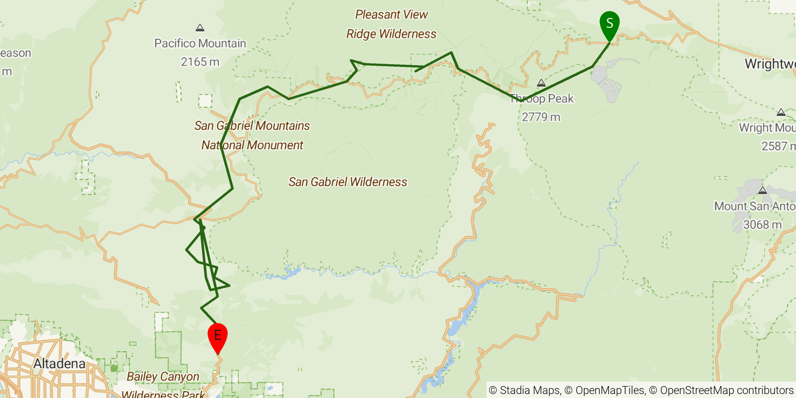Route map of the Silver Moccasin Trail on OpenStreetMap terrain