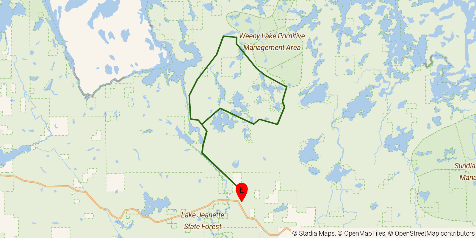 Route map of the Sioux-Hustler Trail on OpenStreetMap terrain