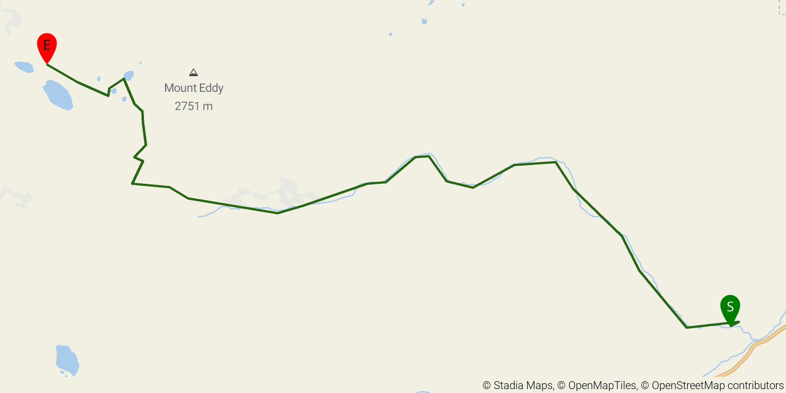 Route map of the Sisson-Callahan National Recreation Trail on OpenStreetMap terrain
