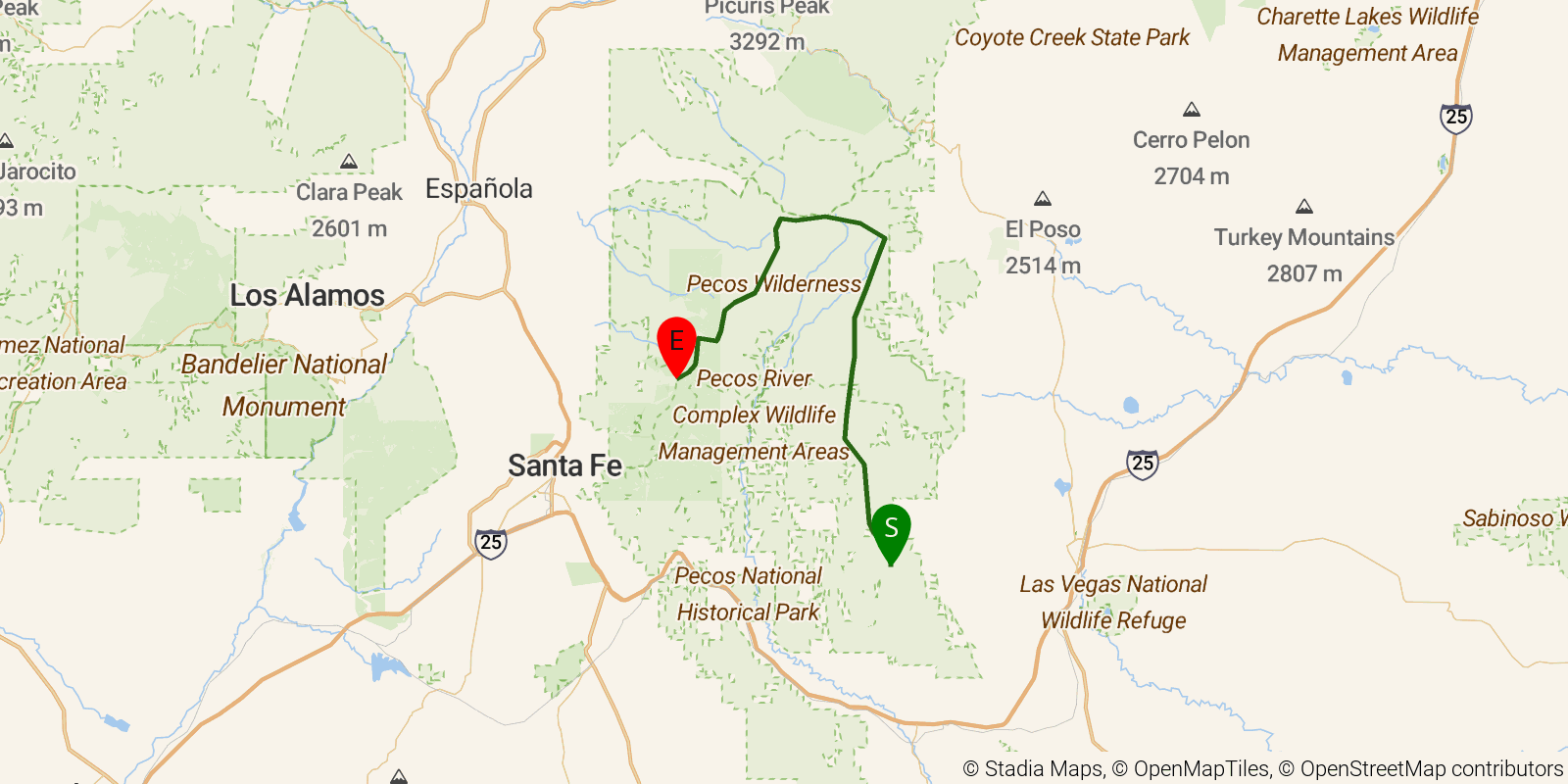 Route map of the Skyline Trail on OpenStreetMap terrain