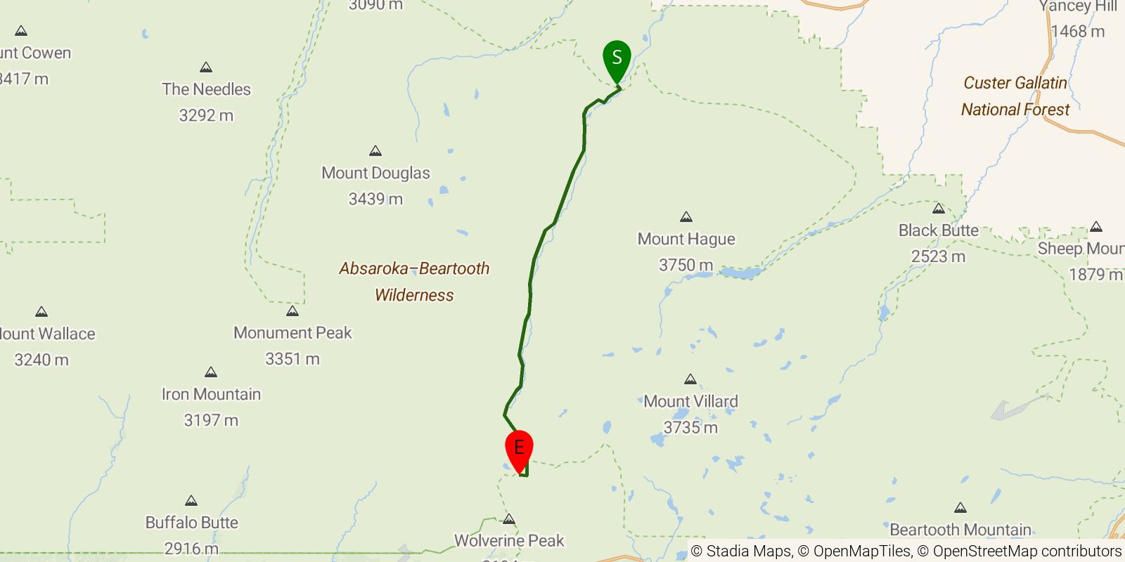 Route map of the Stillwater River Trail on OpenStreetMap terrain