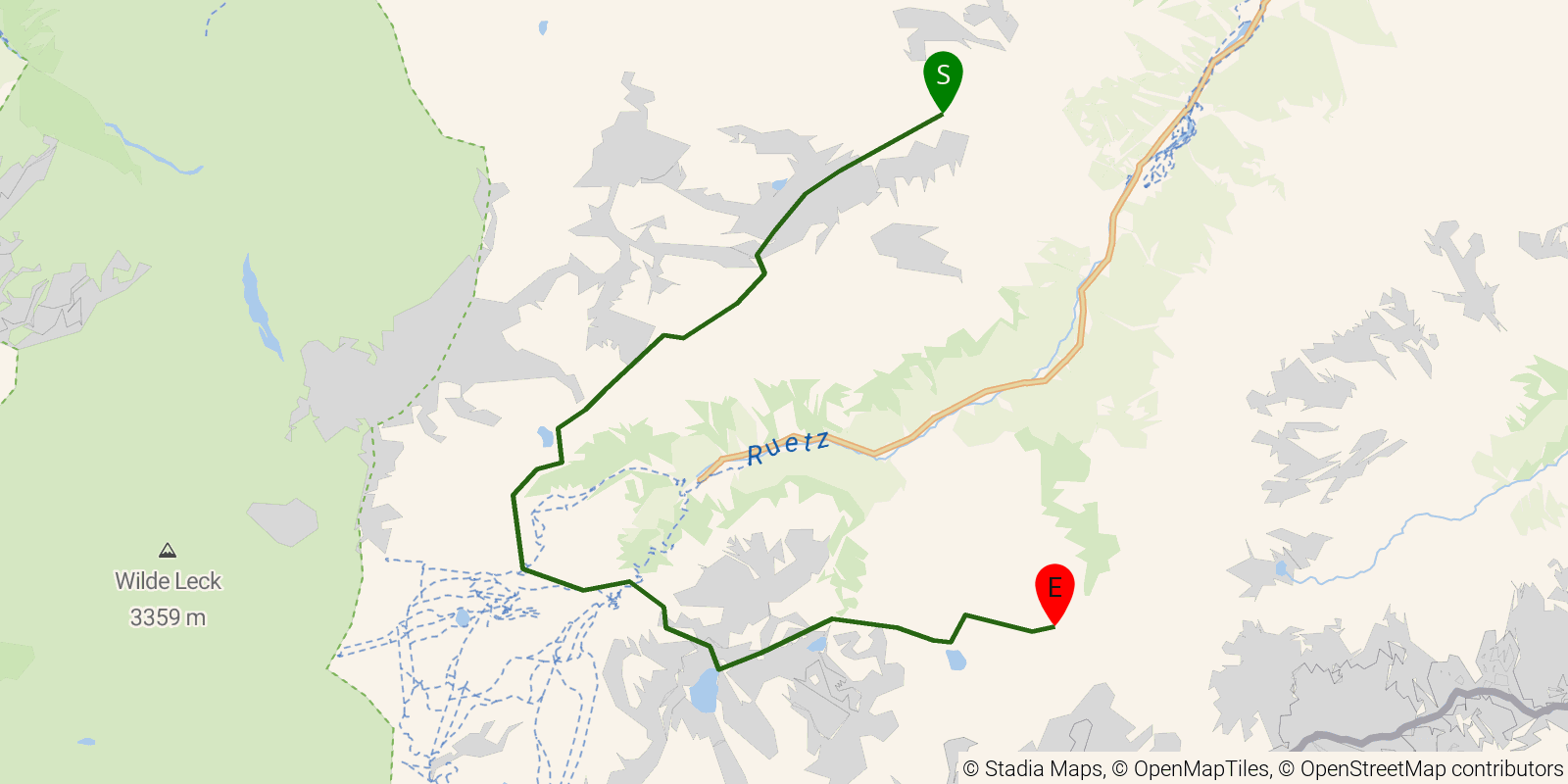 Route map of the Stubai High Trail — Stages 3–5: Neue Regensburger Hütte to Nürnberger Hütte on OpenStreetMap terrain