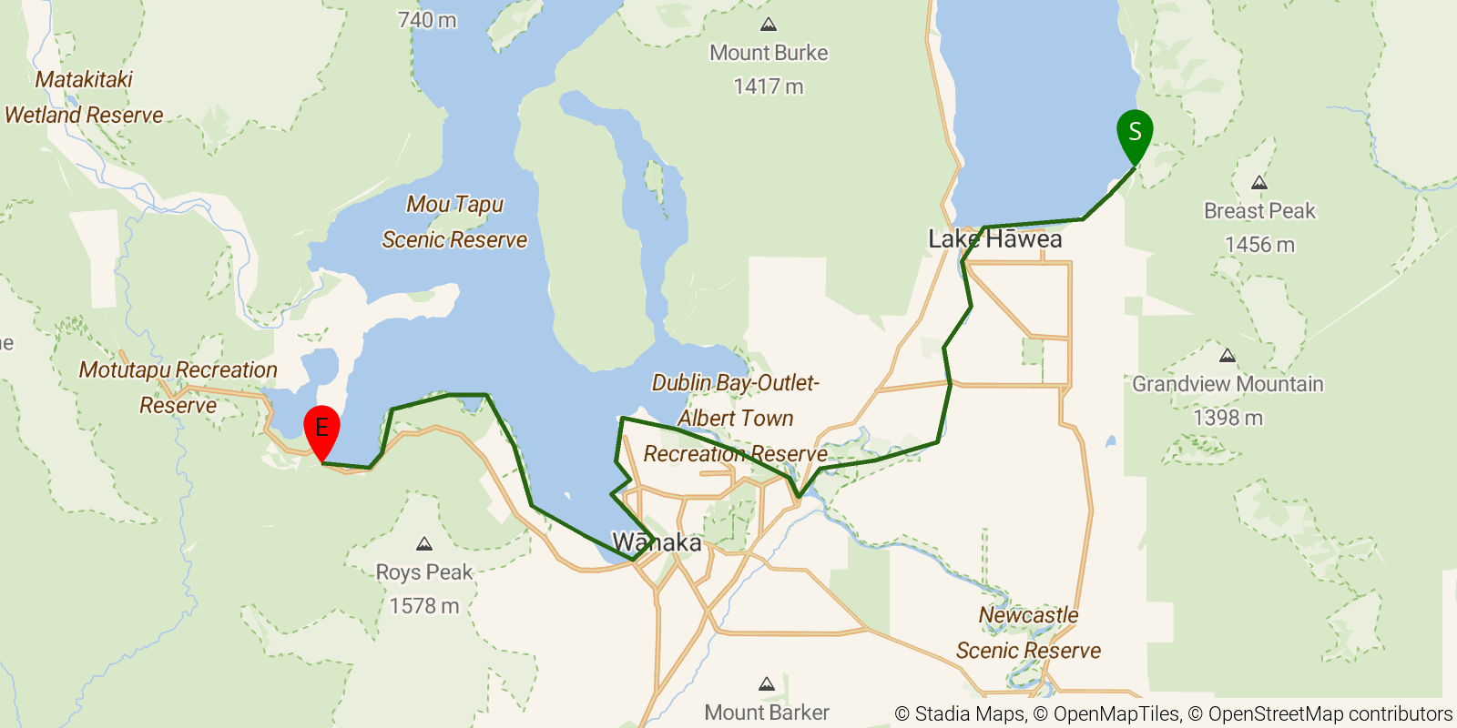 Route map of the Te Araroa South Island — Section Gladstone to Glendhu Bay: Gladstone to Glendhu Bay on OpenStreetMap terrain