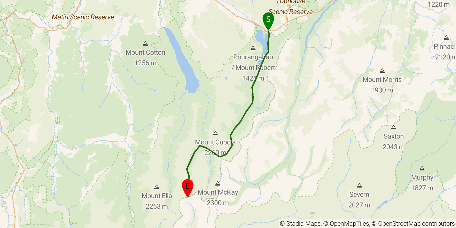 Route map of the Te Araroa South Island — Section Waiau Pass Track a: Saint Arnaud to Waiau Pass on OpenStreetMap terrain