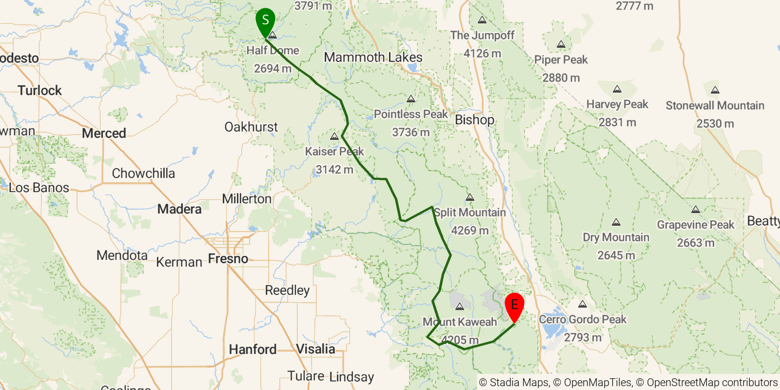 Route map of the Theodore Solomons Trail on OpenStreetMap terrain
