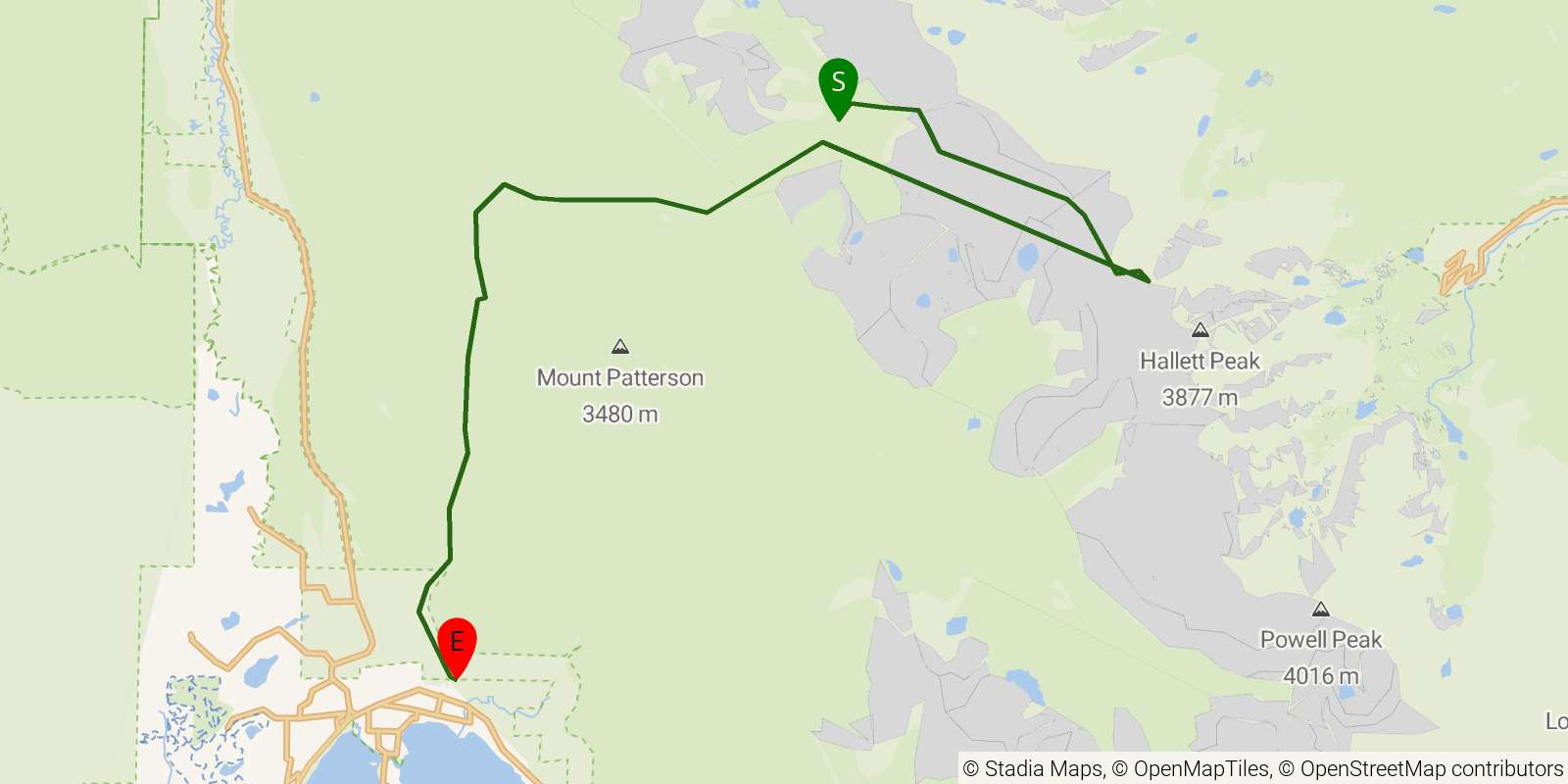 Route map of the Tonahutu Creek Trail on OpenStreetMap terrain