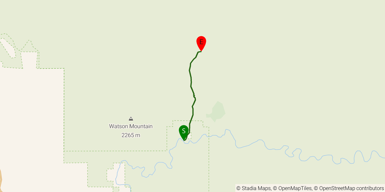 Route map of the Turkey Creek Hot Springs on OpenStreetMap terrain
