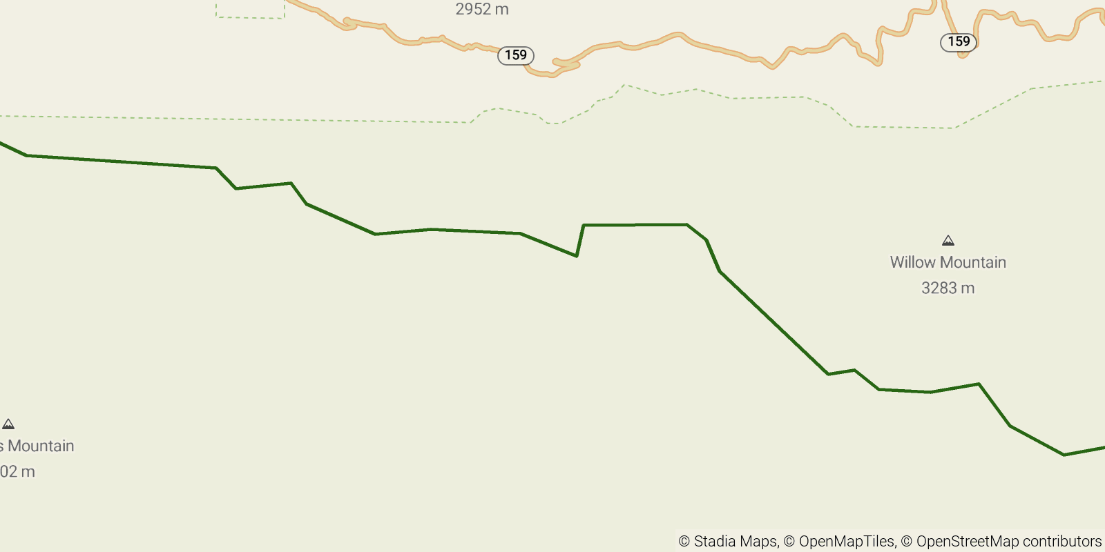 Route map of the Whitewater Trail (Catwalk) on OpenStreetMap terrain
